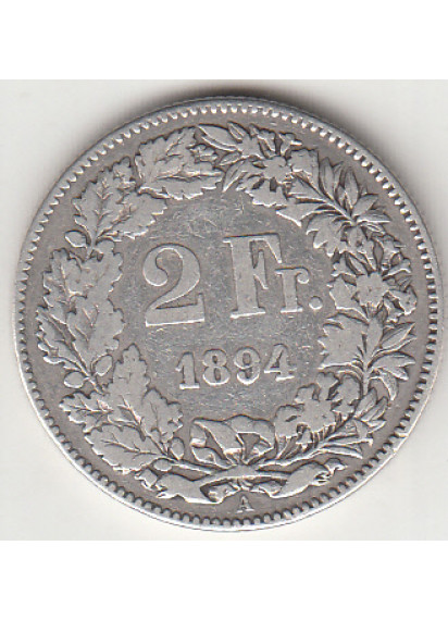 1894 - Svizzera Argento 2 Francs Silver Switzerland Standing Helvetia